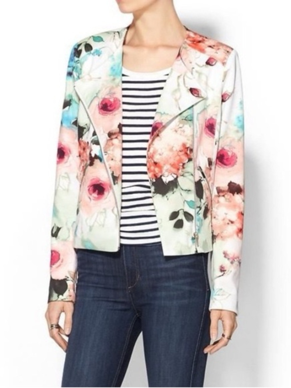 Piperlime Collection Floral Moto Jacket Size Small Watercolor Print